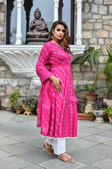 POM POM PINK BHANDANI COTTON KURTA AND PANT ONLY