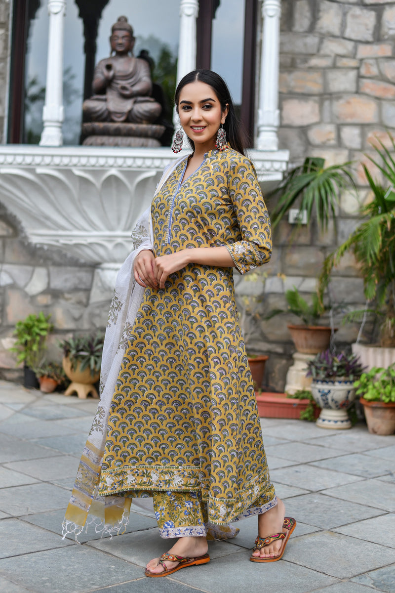 Mustard Clay Handblock Suit Set