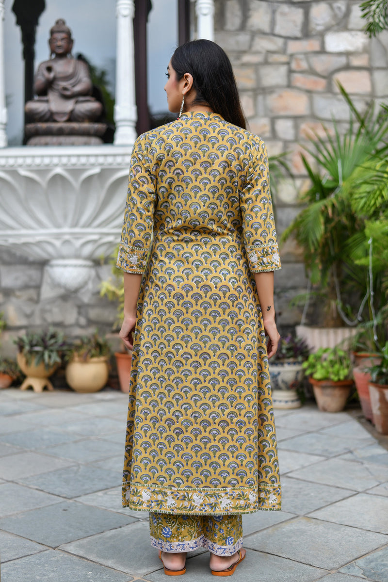 Mustard Clay Handblock Suit Set