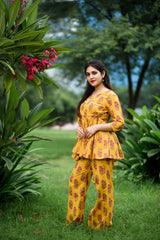 Floral Print Angrakha Style Top with Matching Pant Only
