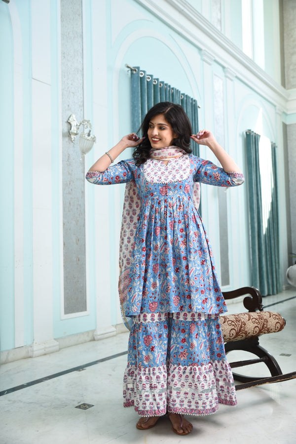 Buy Multicolored Cotton Printed Sharara Set Online at Best Price | Cbazaar