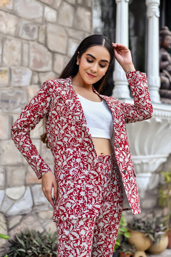 Mesmerising Maroon Coord Blazer and Pant Set