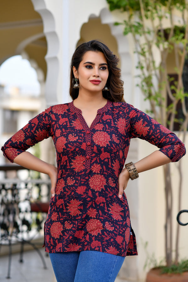 Maroon Floral Short kurta