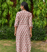 White and Red Handblock Individual Kurta