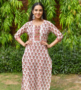 White and Red Handblock Individual Kurta
