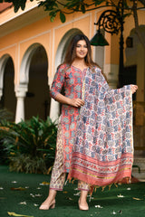 Sophia Handblock Chanderi Silk Dupatta Suit Set
