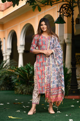 Sophia Handblock Chanderi Silk Dupatta Suit Set