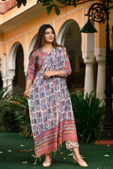 Sophia Handblock Chanderi Silk Dupatta Suit Set