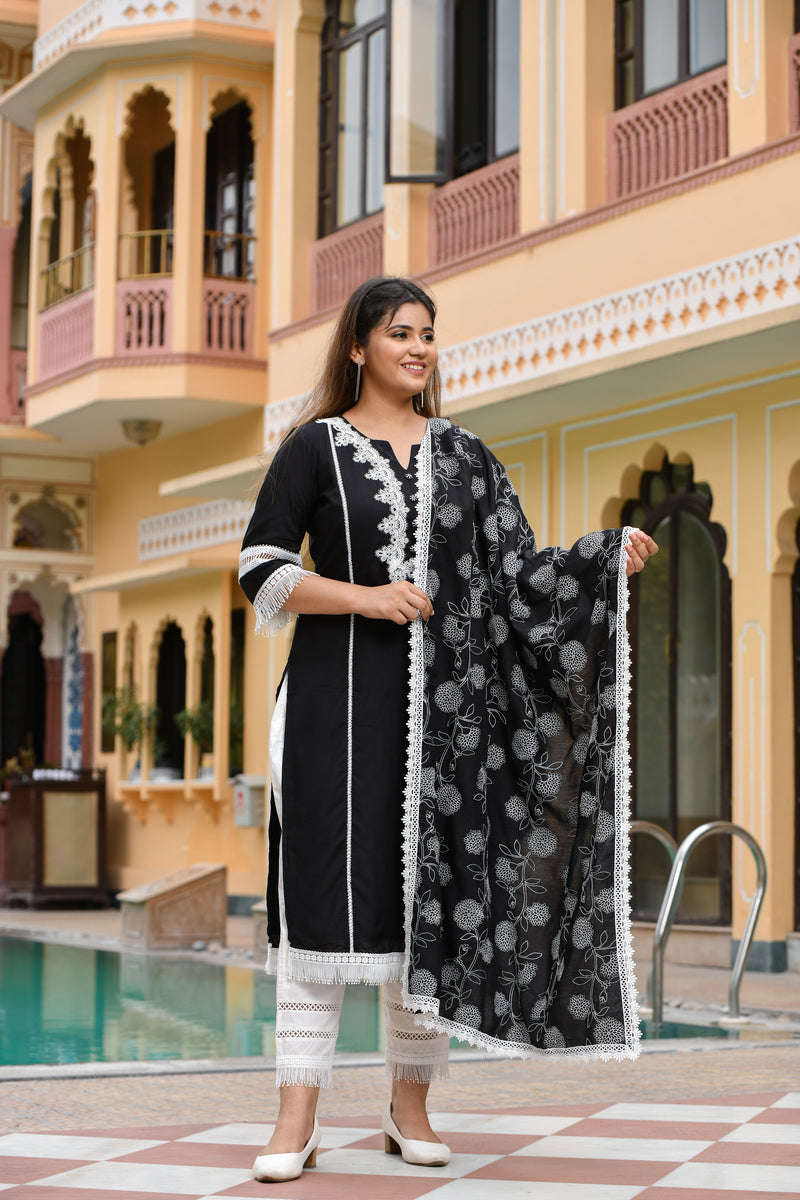 Silk Diwali Palazzo Suit with Weaving in Black - PZ3116