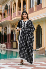 Vintage Black Lace Detail Silk Suit Set