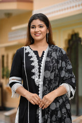 Vintage Black Lace Detail Silk Suit Set
