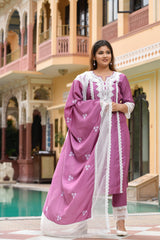 Plum White Lace Silk Suit Set