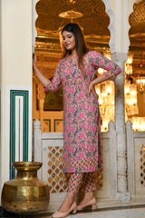 Down To Earth Pink Floral Kurta And Palazzo Only