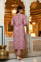 Down To Earth Pink Floral Kurta And Palazzo Only