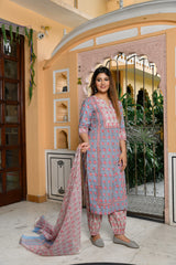 Roses In The Sky Handblock Cotton Kurta With Pant Only