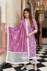 Plum White Lace Emroidered Silk Suit Set