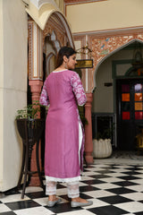 Plum White Lace Emroidered Silk Suit Set