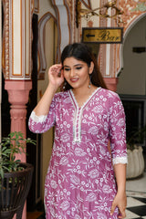 Plum White Lace Emroidered Silk Suit Set