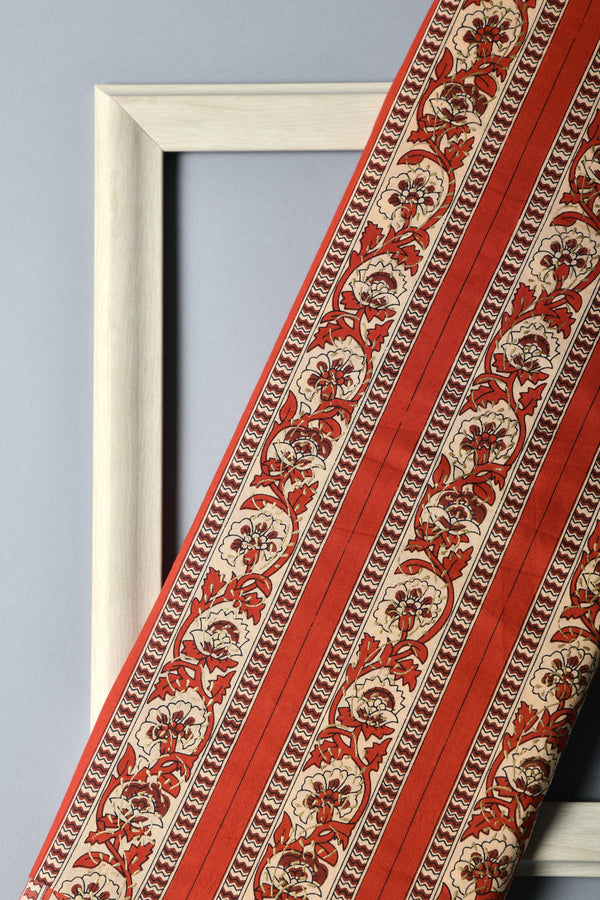 RUST RED FLORAL COTTON FLORAL FABRIC (WIDTH 42 INCHES)