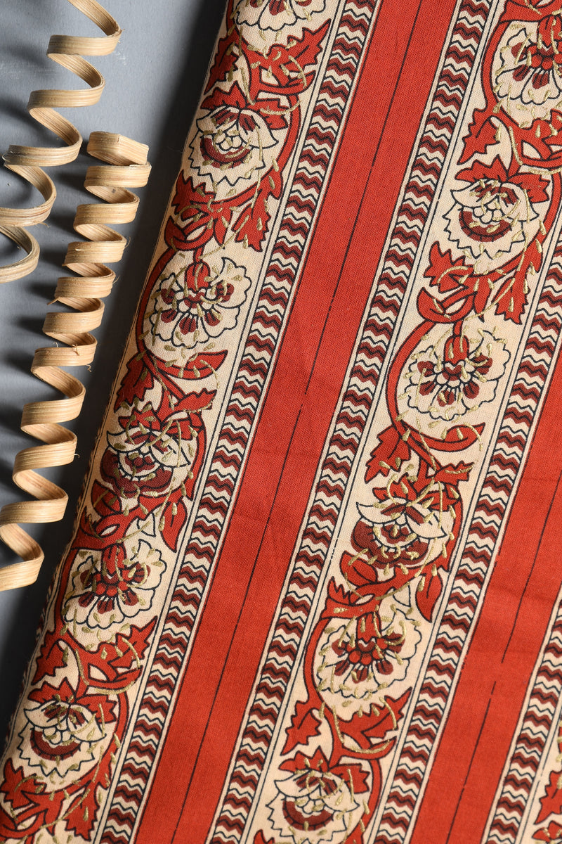 RUST RED FLORAL COTTON FLORAL FABRIC (WIDTH 42 INCHES)