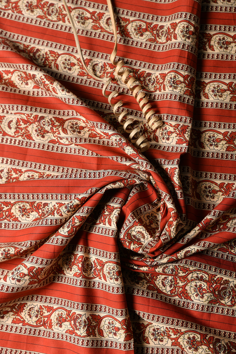 RUST RED FLORAL COTTON FLORAL FABRIC (WIDTH 42 INCHES)