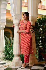 ORANGE AND MAROON LEHARIYA KURTA AND PALAZZO SET