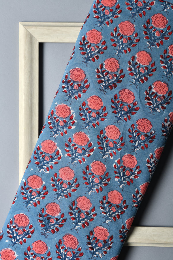 INTRICATE LACE DETAIL HANDBLOCK COTTON FABRIC (WIDTH 44 INCHES)