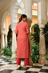 ORANGE AND MAROON LEHARIYA KURTA AND PALAZZO SET