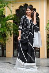 Beautiful Black Embroidered Silk Suit Set With Lace detail