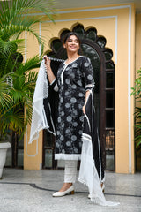 Beautiful Black Embroidered Silk Suit Set With Lace detail