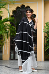 Beautiful Black Embroidered Silk Suit Set With Lace detail
