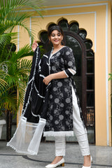 Beautiful Black Embroidered Silk Suit Set With Lace detail