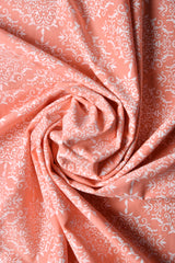 PEACH AND WHITE POM-POM DETAILING FABRIC (WIDTH 44 INCHES)