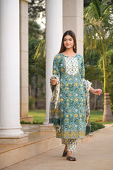 Festive edit Gota work Handblock suit set with front yoke and Chanderi Silk Dupatta