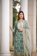 Festive edit Gota work Handblock suit set with front yoke and Chanderi Silk Dupatta