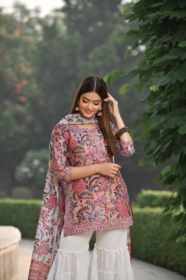 Beautiful Beige Chanderi Silk Sharara set with Chanderi Silk Dupatta