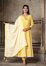 Stunning Yellow Gher Embroidered Suit Set