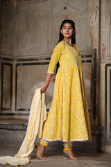 Stunning Yellow Gher Embroidered Suit Set