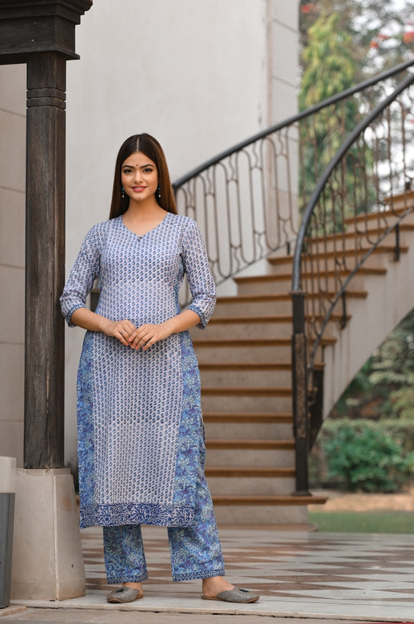 Blue Monochrome Straight fit Kurta And Pant Only