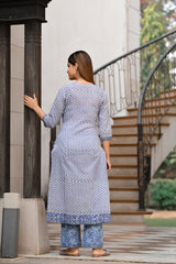 Blue Monochrome Straight fit Kurta Pant Set