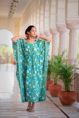 The Soothing Mystical Hued Handblock Printed Cotton Kaftan