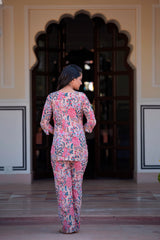 An Eloquent Beige Handblock Cotton Night Suit
