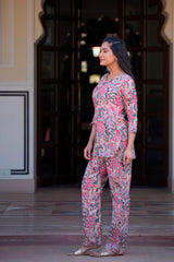 An Eloquent Beige Handblock Cotton Night Suit