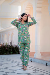 A Tender Green Tone Handblock Cotton Night Suit
