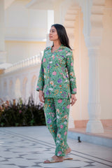 A Tender Green Tone Handblock Cotton Night Suit