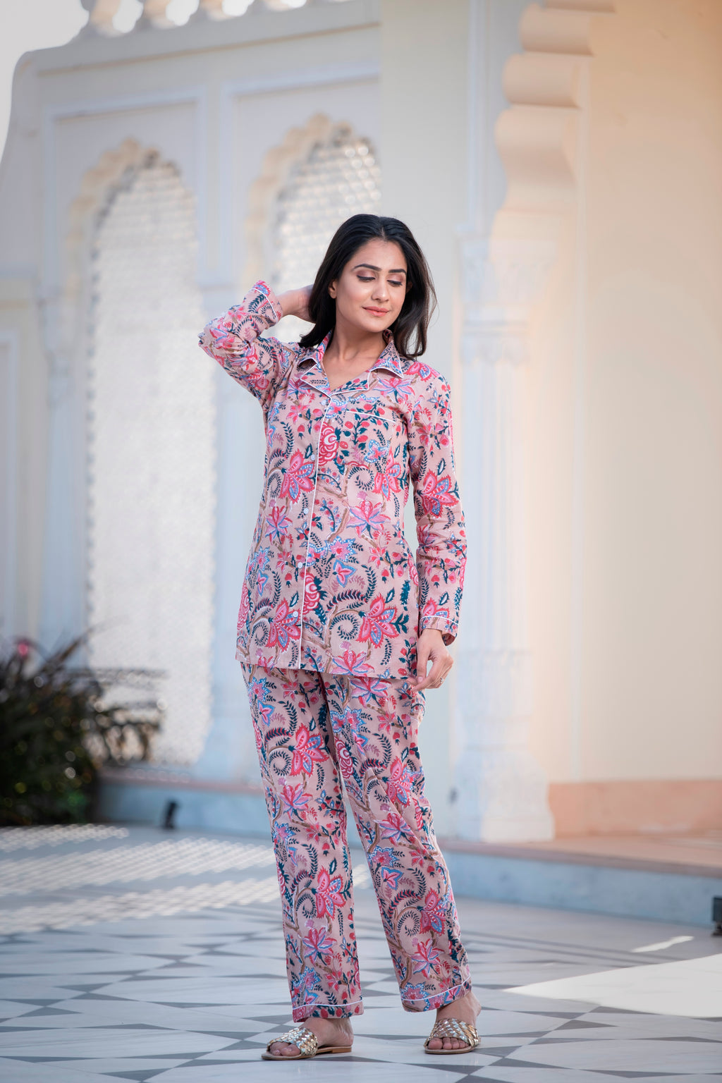 Indian Elephant Hand Block Print Nightwear Set With Patch Pocket Wamen's  Night Dress Soft Cotton Dress Shirt Pajama Set Dress - Etsy