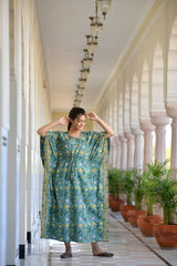 Whimsical Floral Handblock Cotton Kaftan