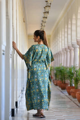 Whimsical Floral Handblock Cotton Kaftan