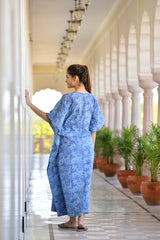 Mesmerizing Blue Handblock Printed Cotton Kaftan
