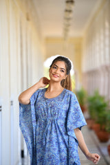 Mesmerizing Blue Handblock Printed Cotton Kaftan